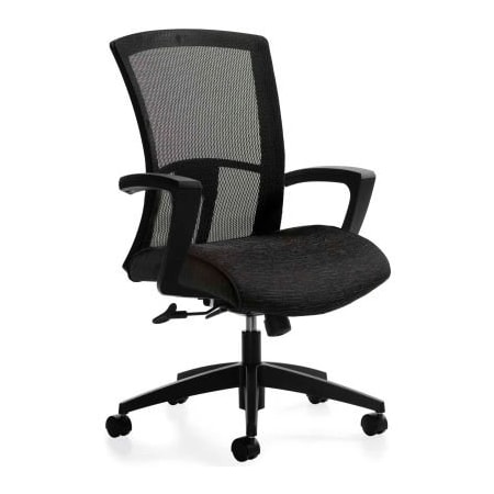 Gec Global Vion High Back Tilter Chair with Fixed "C" Arm with Black Mesh Back & Black Fabric 6321-4CBK-UR22+MS69